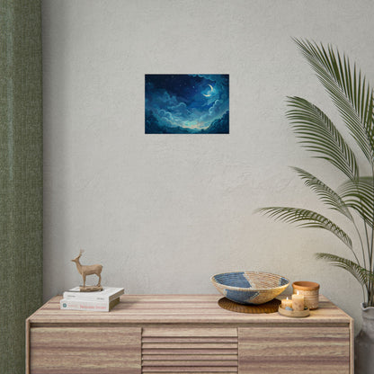 Whimsical Dreamy Night Sky: Bird in Flight Digital Art - Poster
