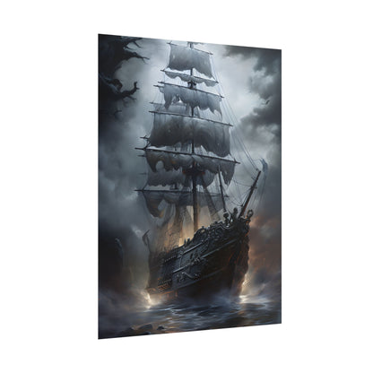 Ghostly Pirate Sails: Abandoned Ship at Sea - Poster