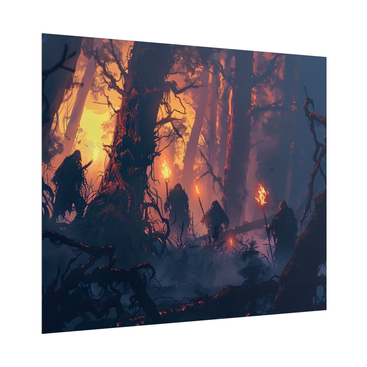 Forest Gathering at Sunset: Peaceful Woodland Scene - Poster