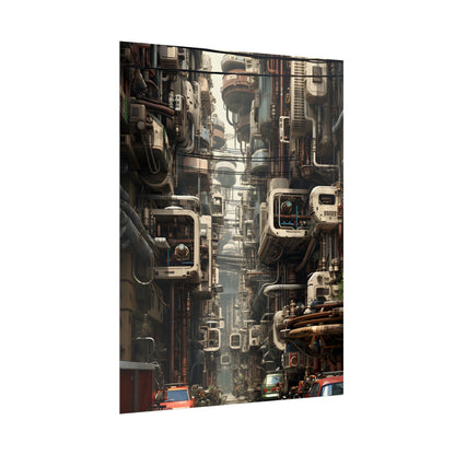 Steampunk Post-Apocalyptic City: Nighttime Digital Artwork - Poster