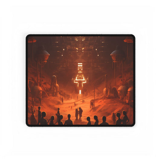 Vibrant Futuristic Tribal Gathering: Digital Art - Desk Mat