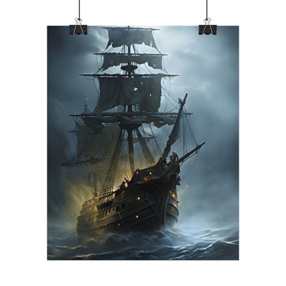 Ghostly Pirate Voyage: Historic Sea Travel Digital Art - Poster