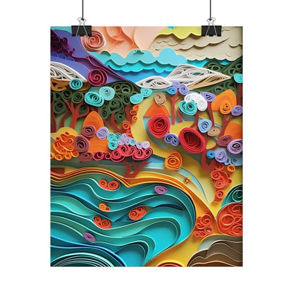 Paper Quilled Beach Bliss: Artistic Coastal Landscape - Poster