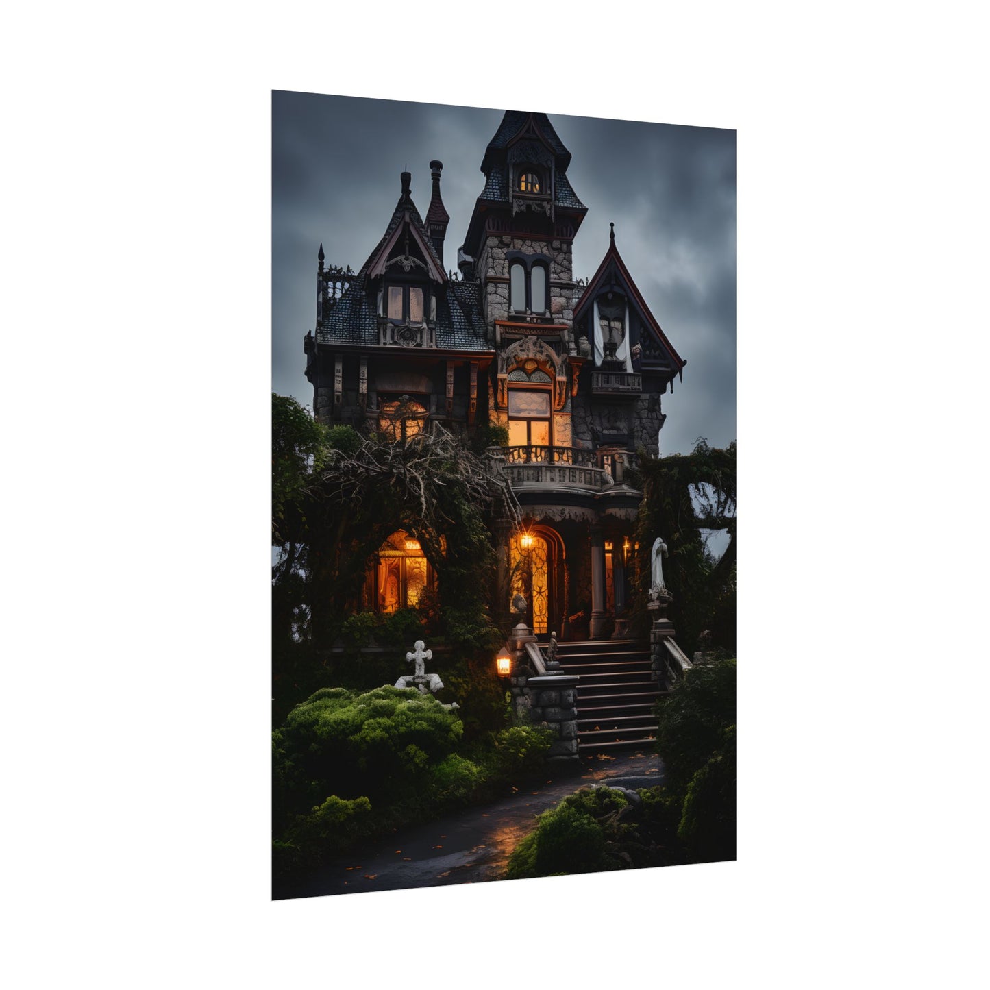 Spooky Victorian Mansion: Atmospheric Haunted Artwork - Poster