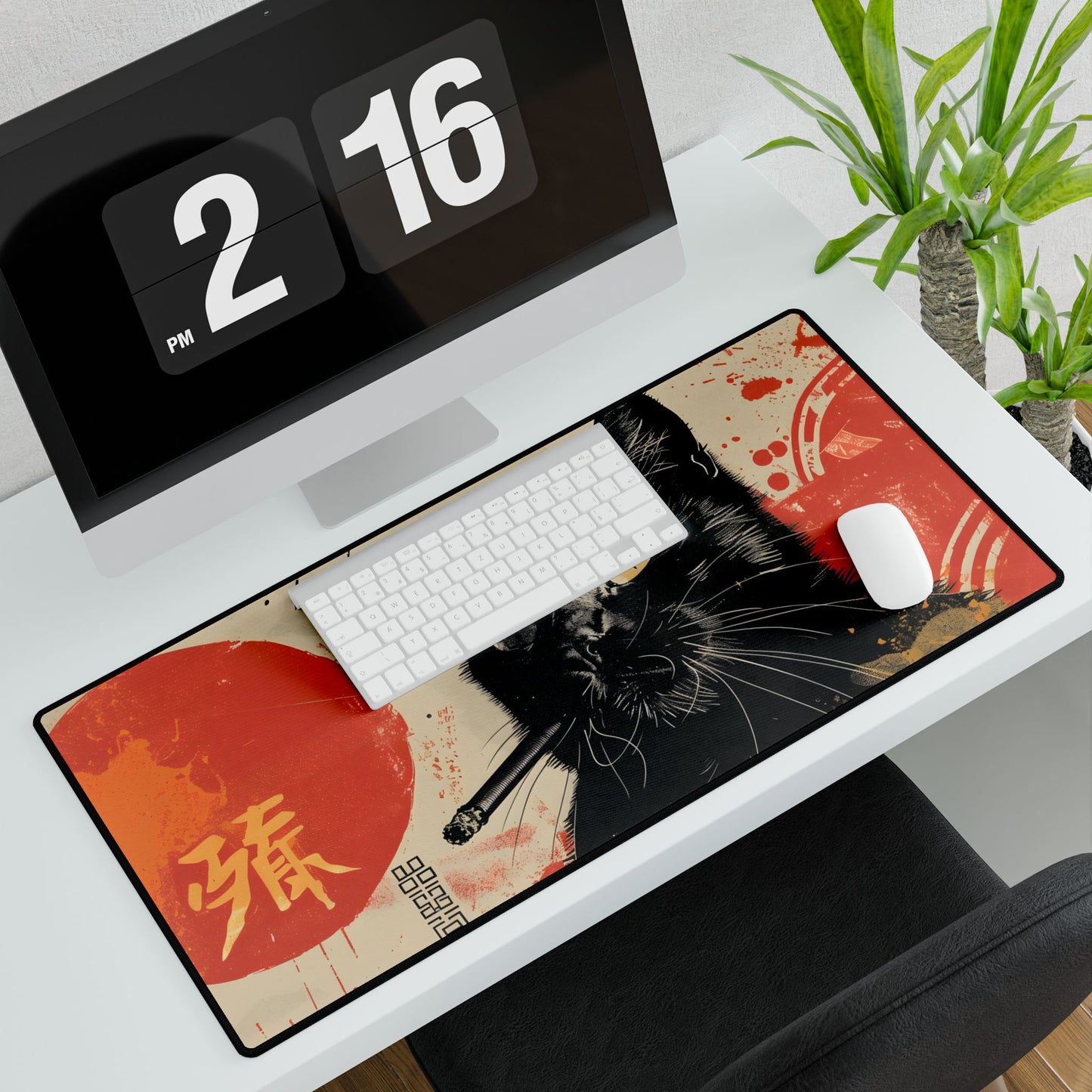 Whimsical Cat Smokes: Humorous Indoor Art - Desk Mat