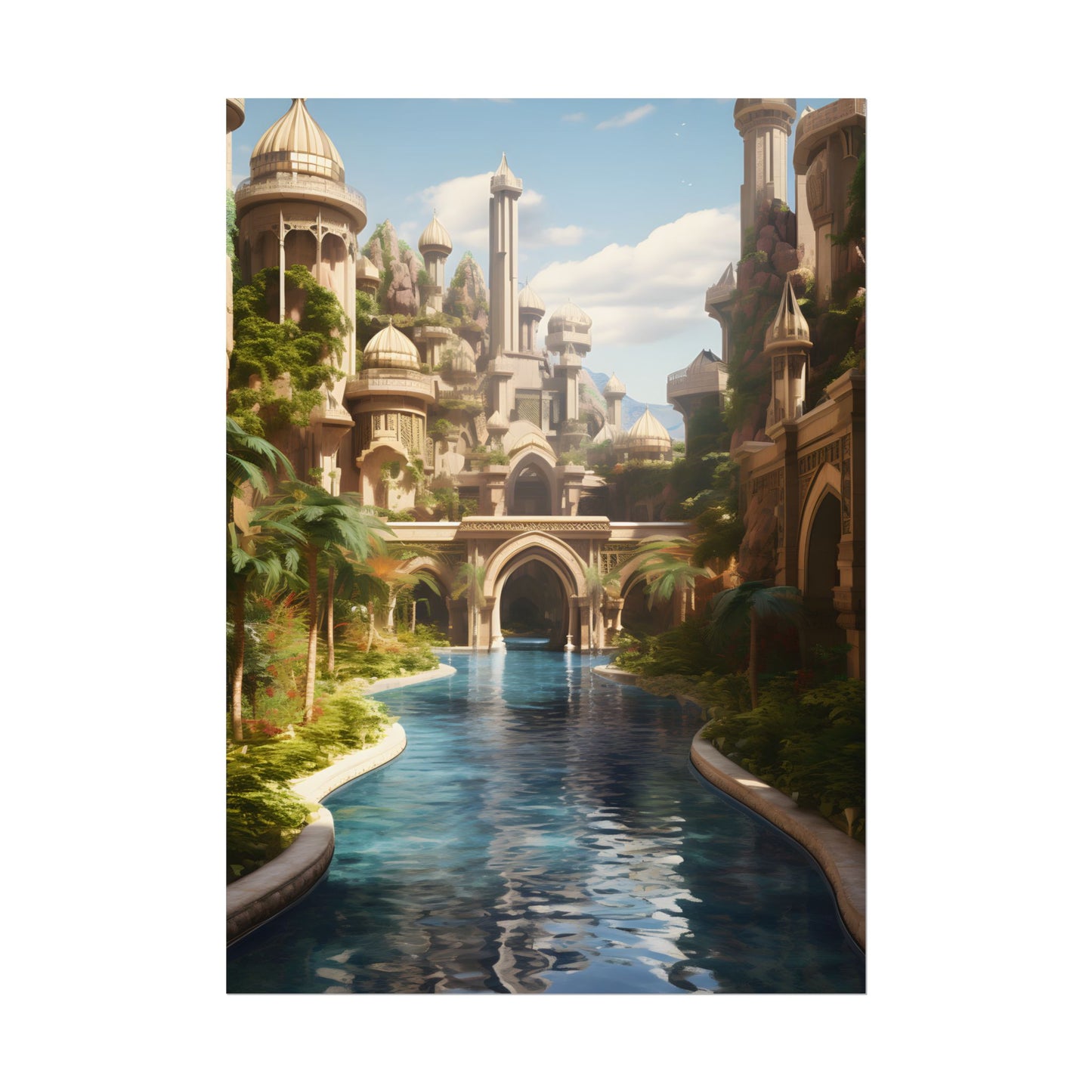 Mythical Oasis: Tranquil Desert Landscape - Poster