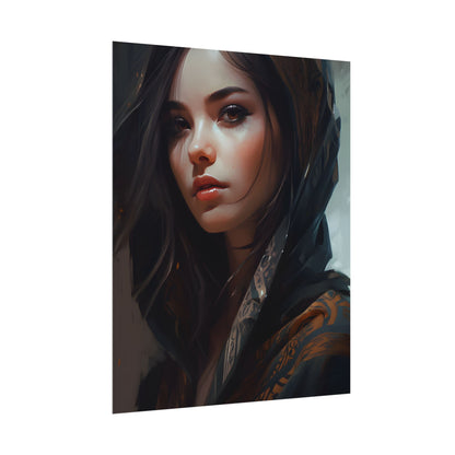 Dark Hair Woman: Colorful Portrait Digital Artwork - Poster