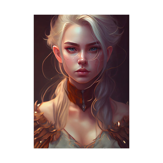 Blonde Female Portrait: Elegant Dress in Soft Flow - Poster