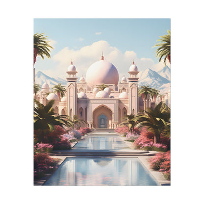 Serene Arabian Desert Oasis: Camels in a Palm Tree Landscape - Poster