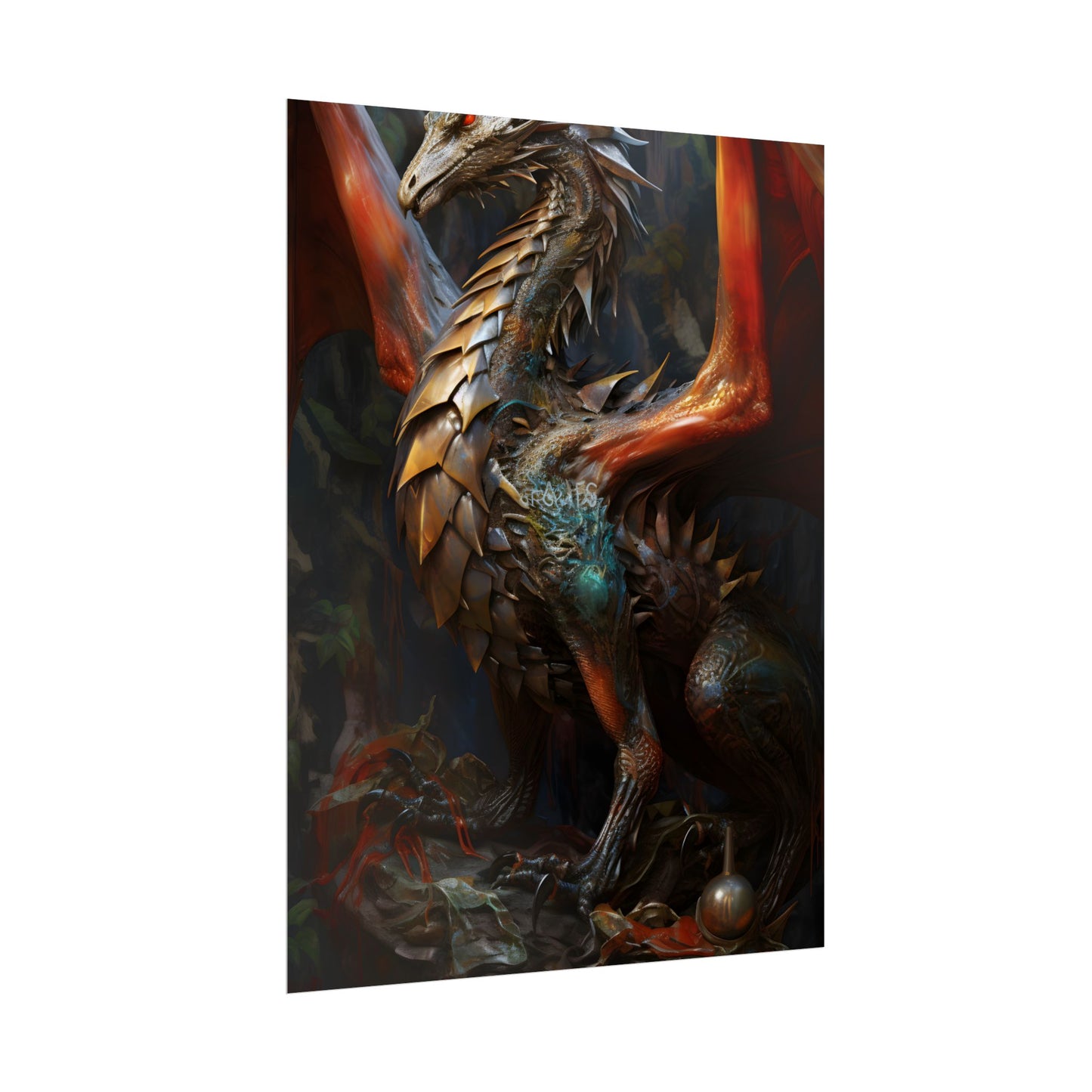 Fantasy Dragon Guardian Art: Ancient Dragon in its Lair - Poster