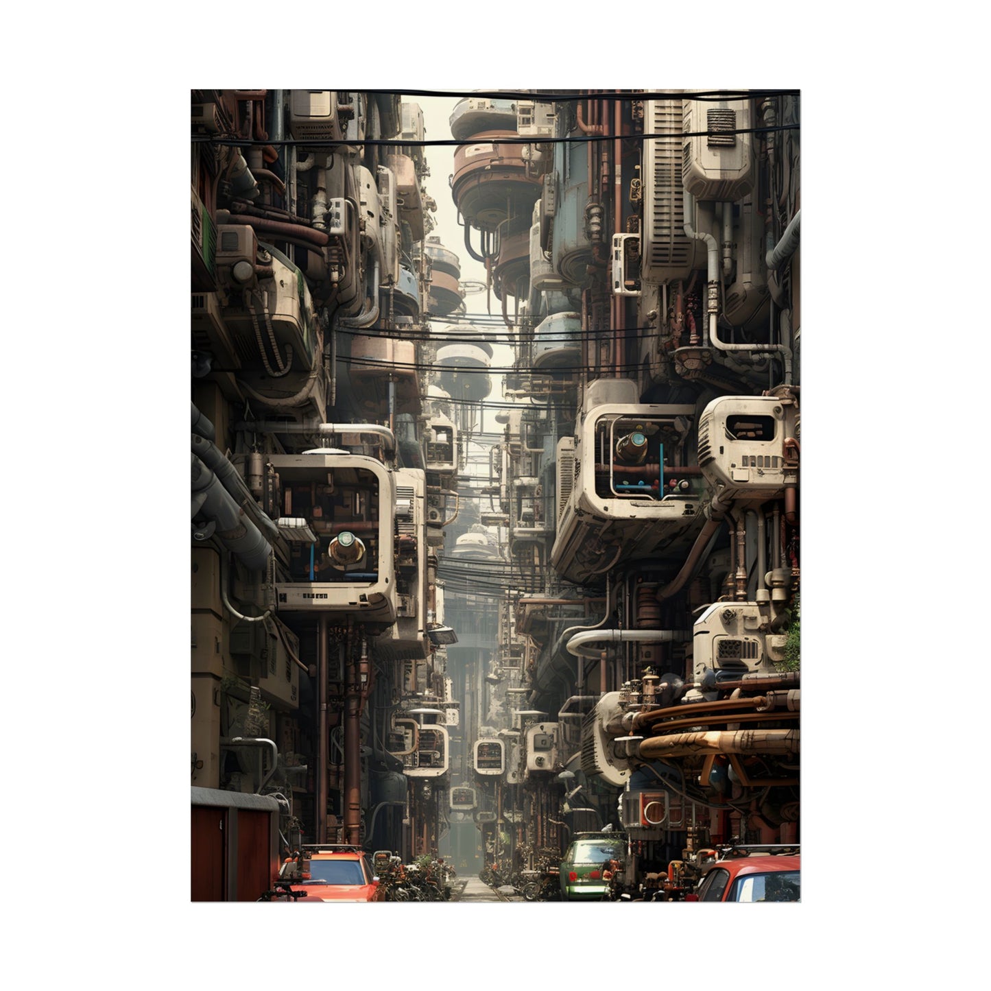 Steampunk Post-Apocalyptic City: Nighttime Digital Artwork - Poster