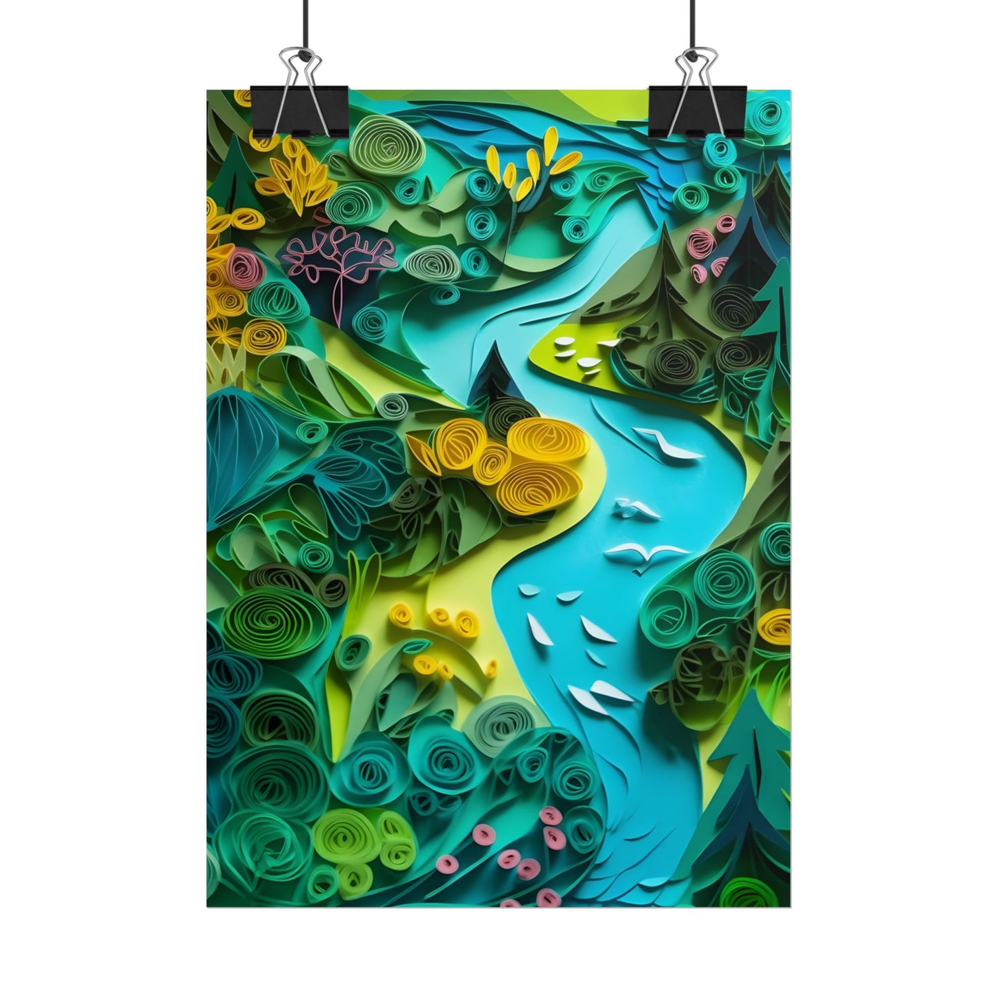 Colorful European Paper Quilling Artwork: Geometric Landscapes - Poster
