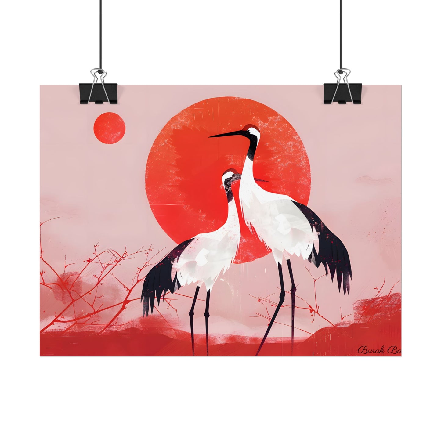 Peaceful Crane Sanctuary: Serene Landscape Nature Art - Poster