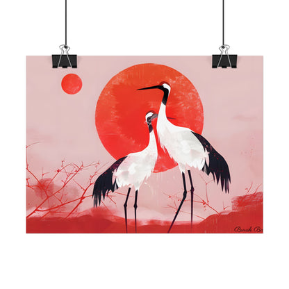 Peaceful Crane Sanctuary: Serene Landscape Nature Art - Poster
