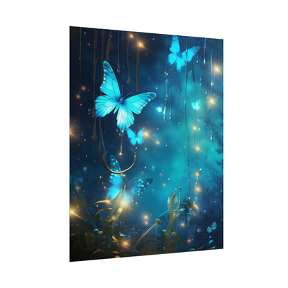Fantasy Night Forest: Bokeh Glow Digital Artwork - Poster