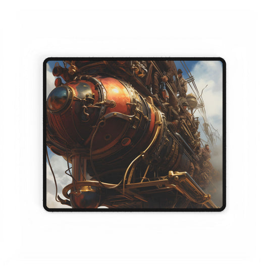 Thrilling Steampunk Sky-Liner: Racing Steam Locomotive on Colum - Desk Mat