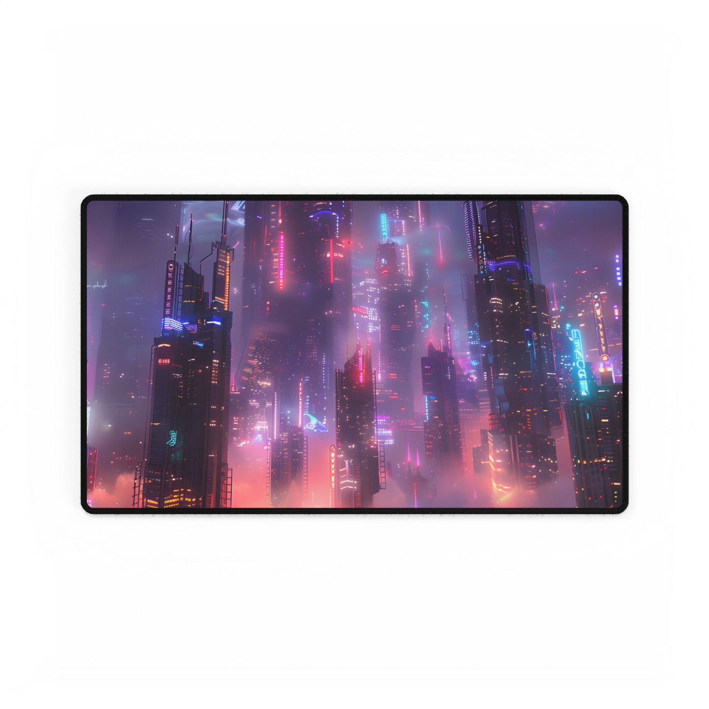 Neon Futuristic Cityscape: Graphic Modern Art - Desk Mat