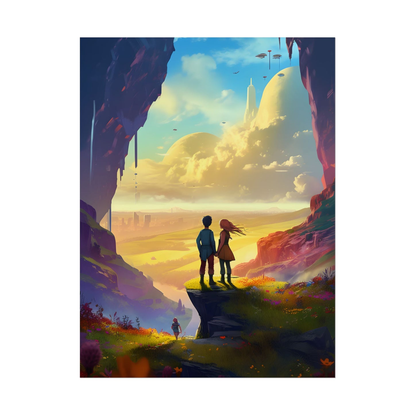 Nature's Friends: Girl and Boy on Meadow Hill - Poster