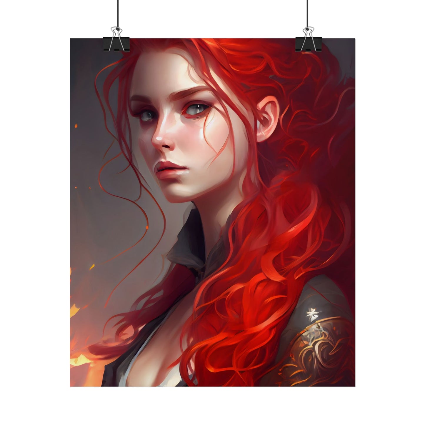 Composed Redhead: Elegant Portrait in Vibrant Red - Poster