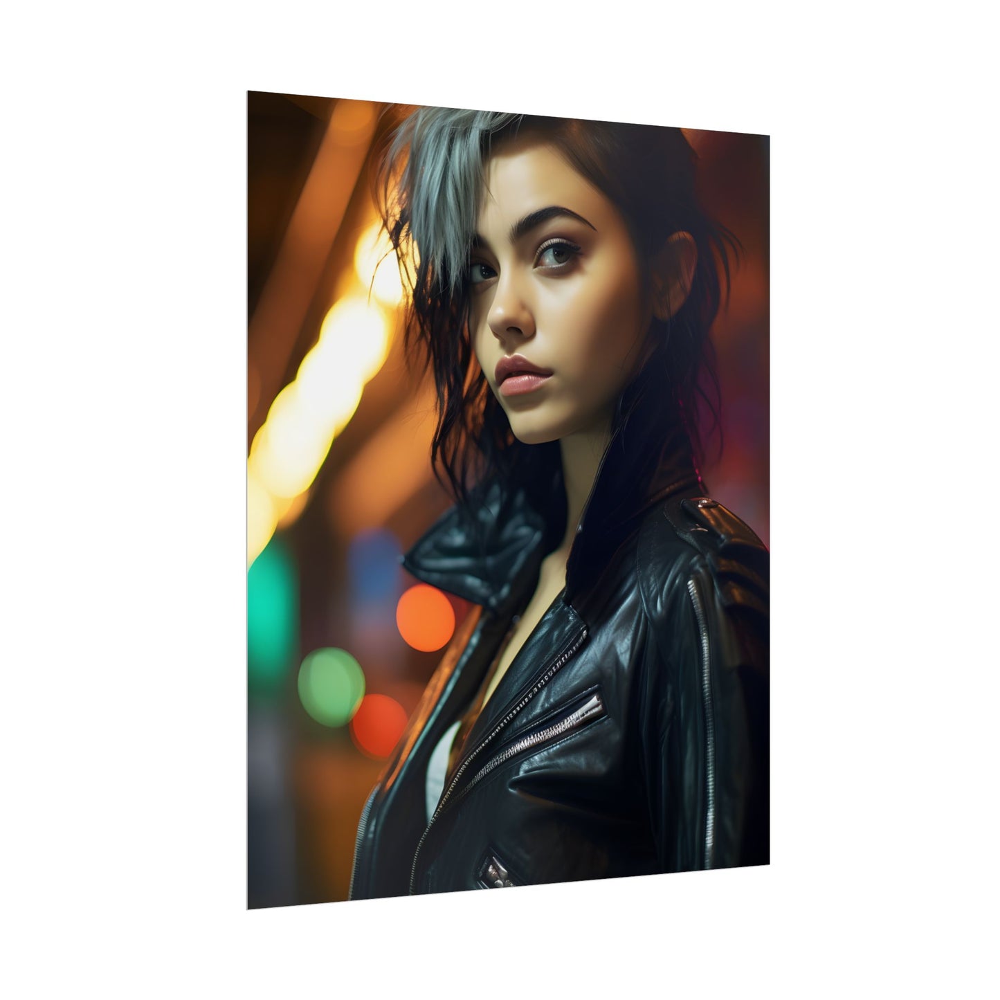 Vibrant Digital Art Print: Teenage Cyberpunk Close-Up - Poster