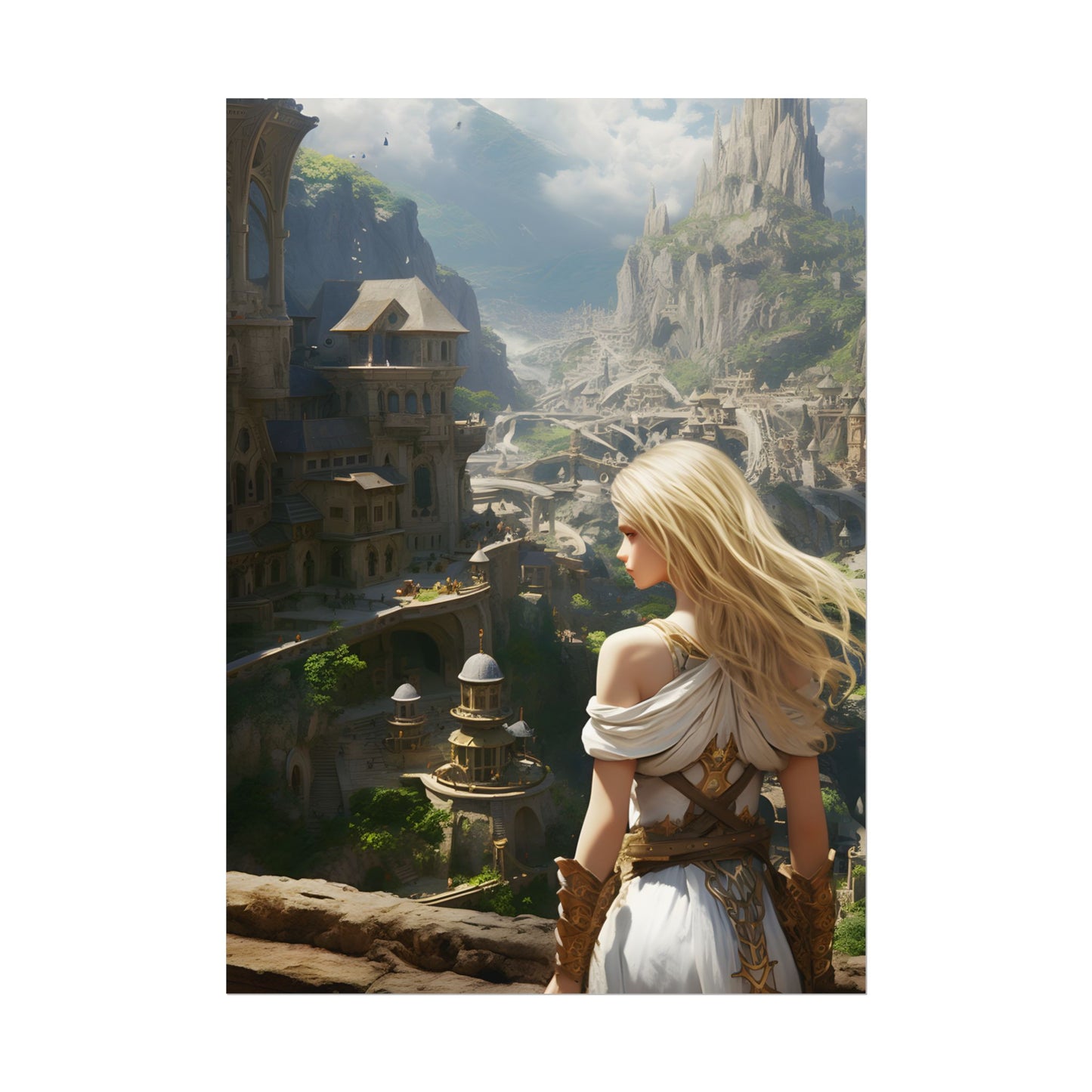 Dramatic Anime Blonde: Flying Female Digital Art - Poster
