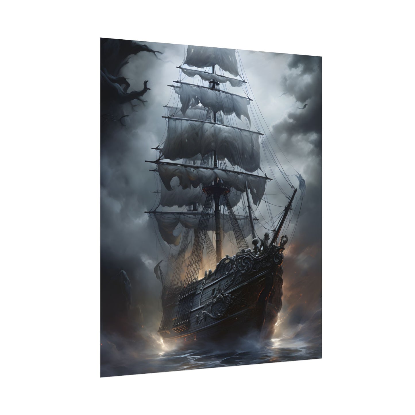 Ghostly Pirate Sails: Abandoned Ship at Sea - Poster
