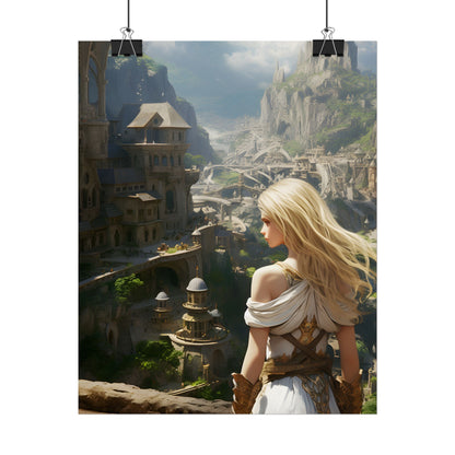Dramatic Anime Blonde: Flying Female Digital Art - Poster