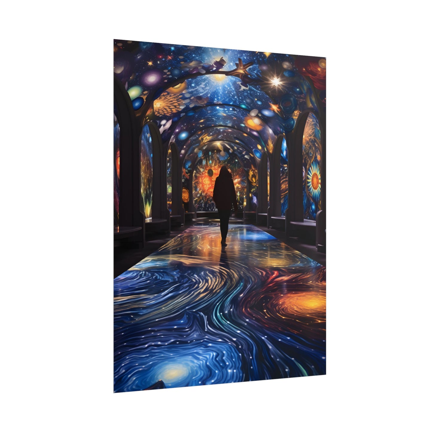 Celestial Art Gallery: Vibrant Space-Themed Artwork in a Colorful Interior - Poster