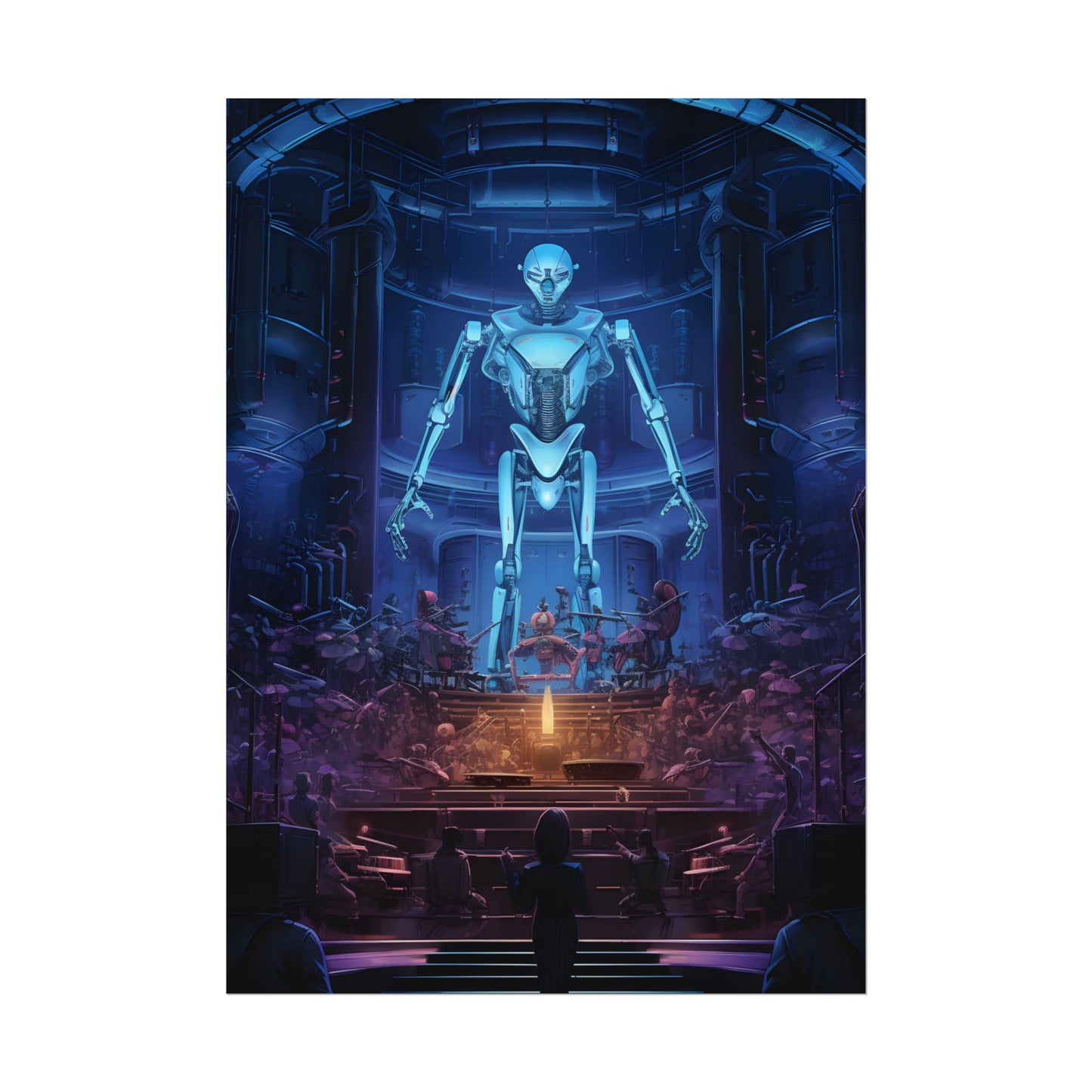 Mechanical Harmony: Black & Grey Robot Orchestra Symphony - Poster