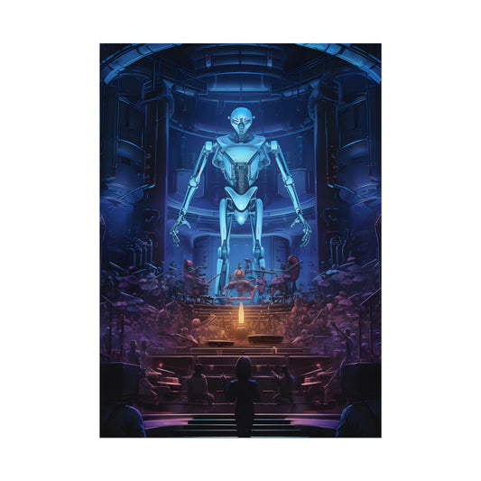 Mechanical Harmony: Black & Grey Robot Orchestra Symphony - Poster