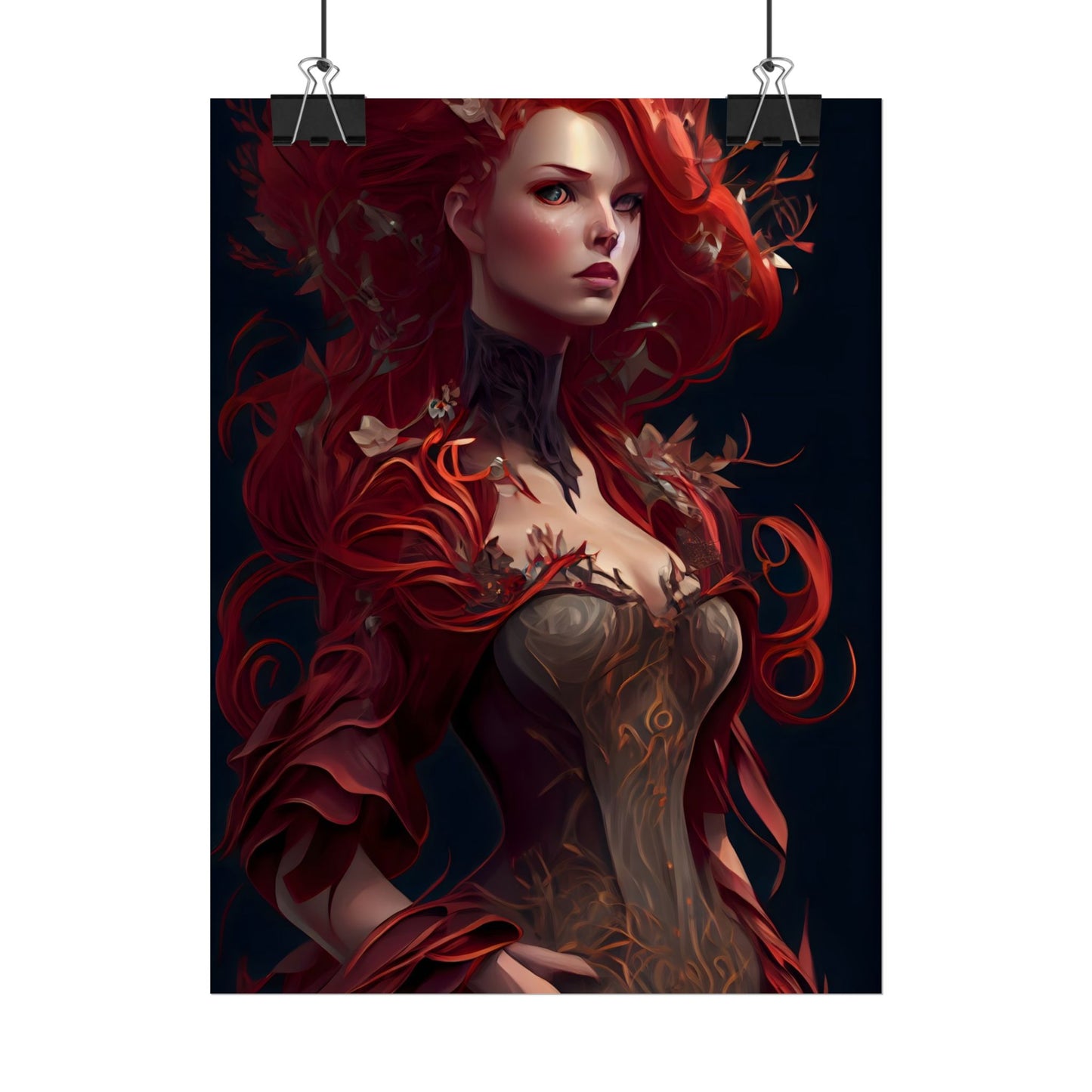 Red Hair Portrait: Elegant Female in Black Dress - Poster