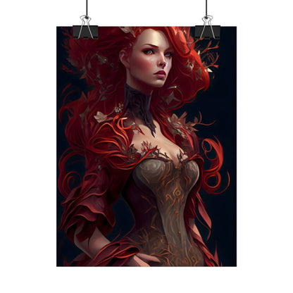 Red Hair Portrait: Elegant Female in Black Dress - Poster