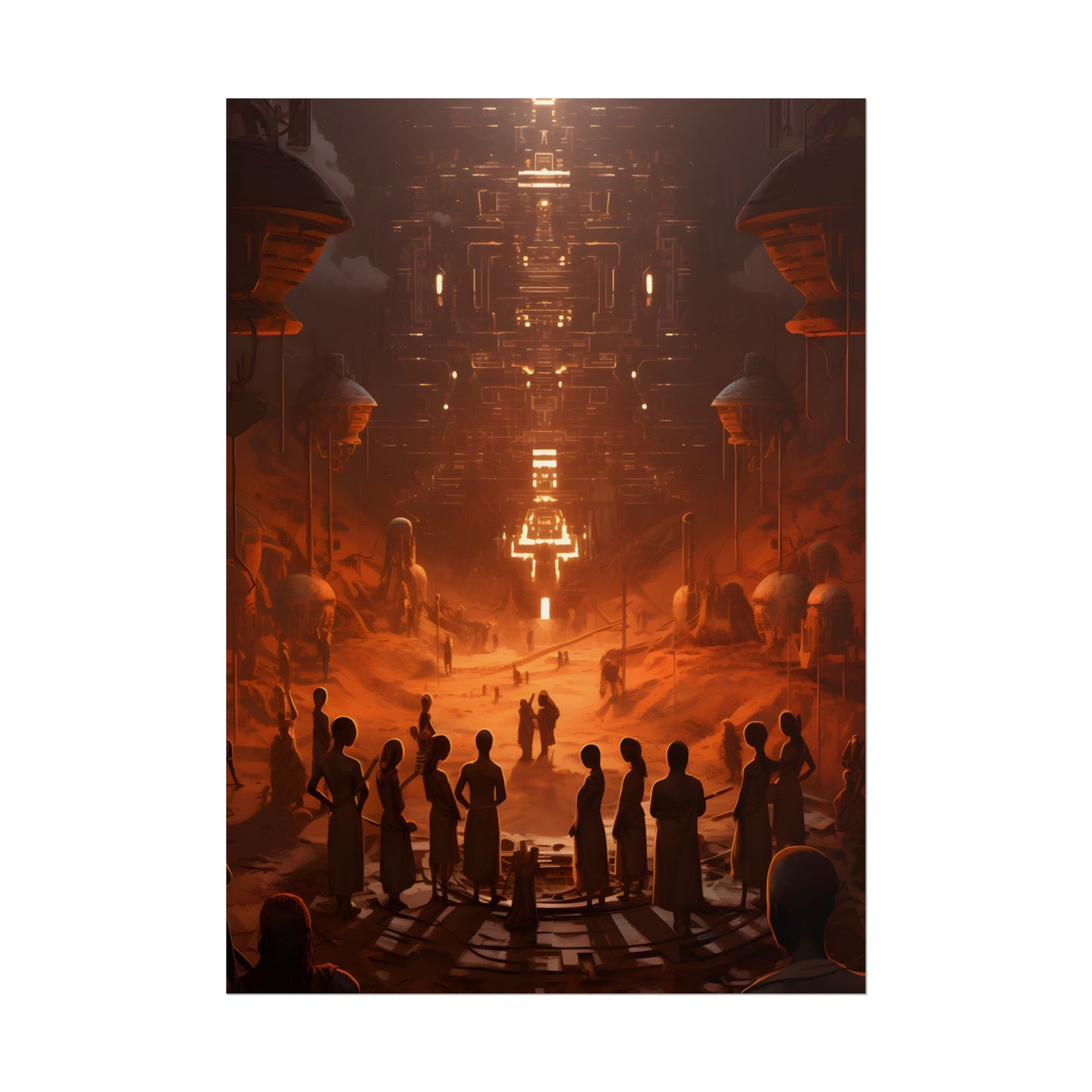 Vibrant Futuristic Tribal Gathering: Digital Art - Poster