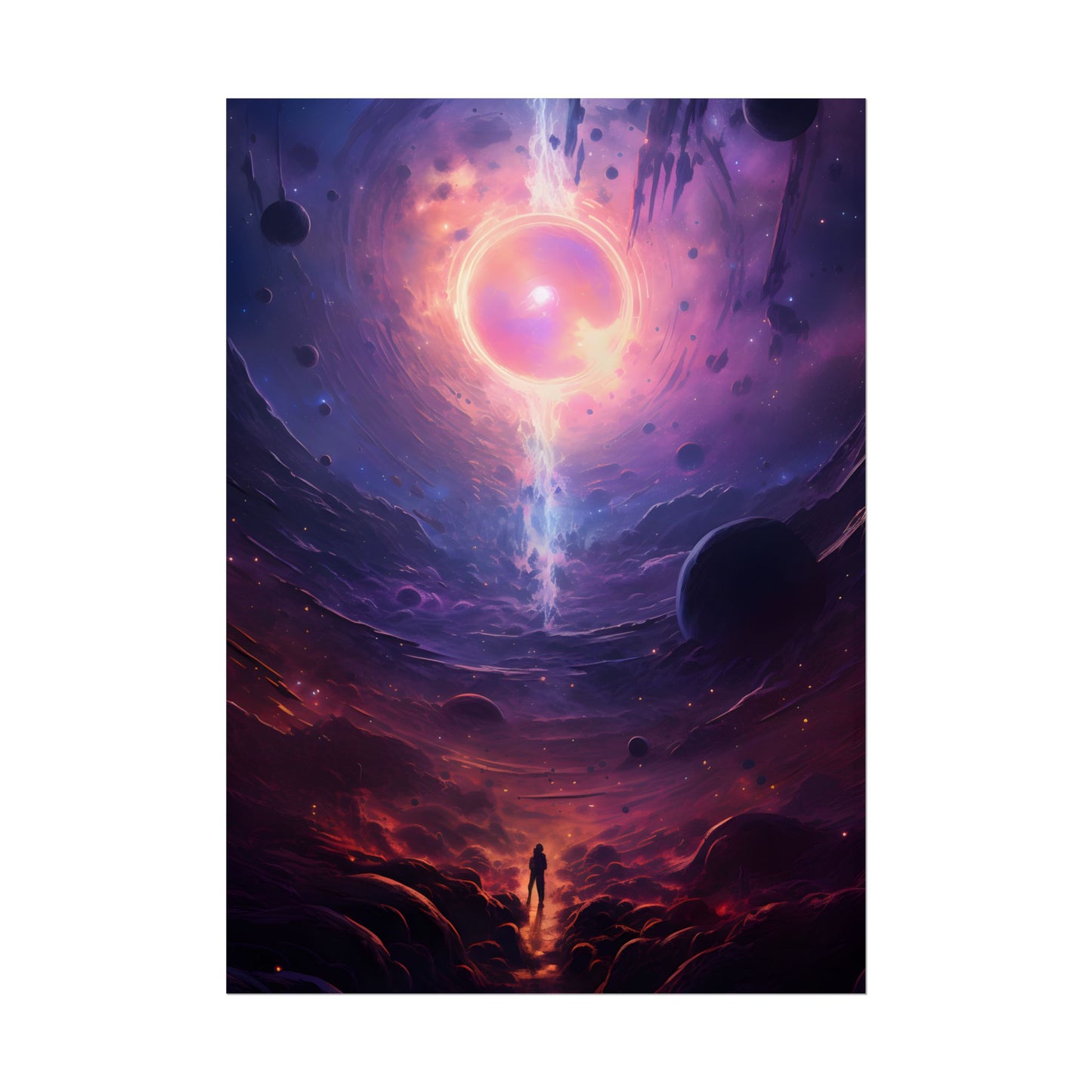 Black Hole Cosmic Odyssey: Dark Planet in Space Art - Poster