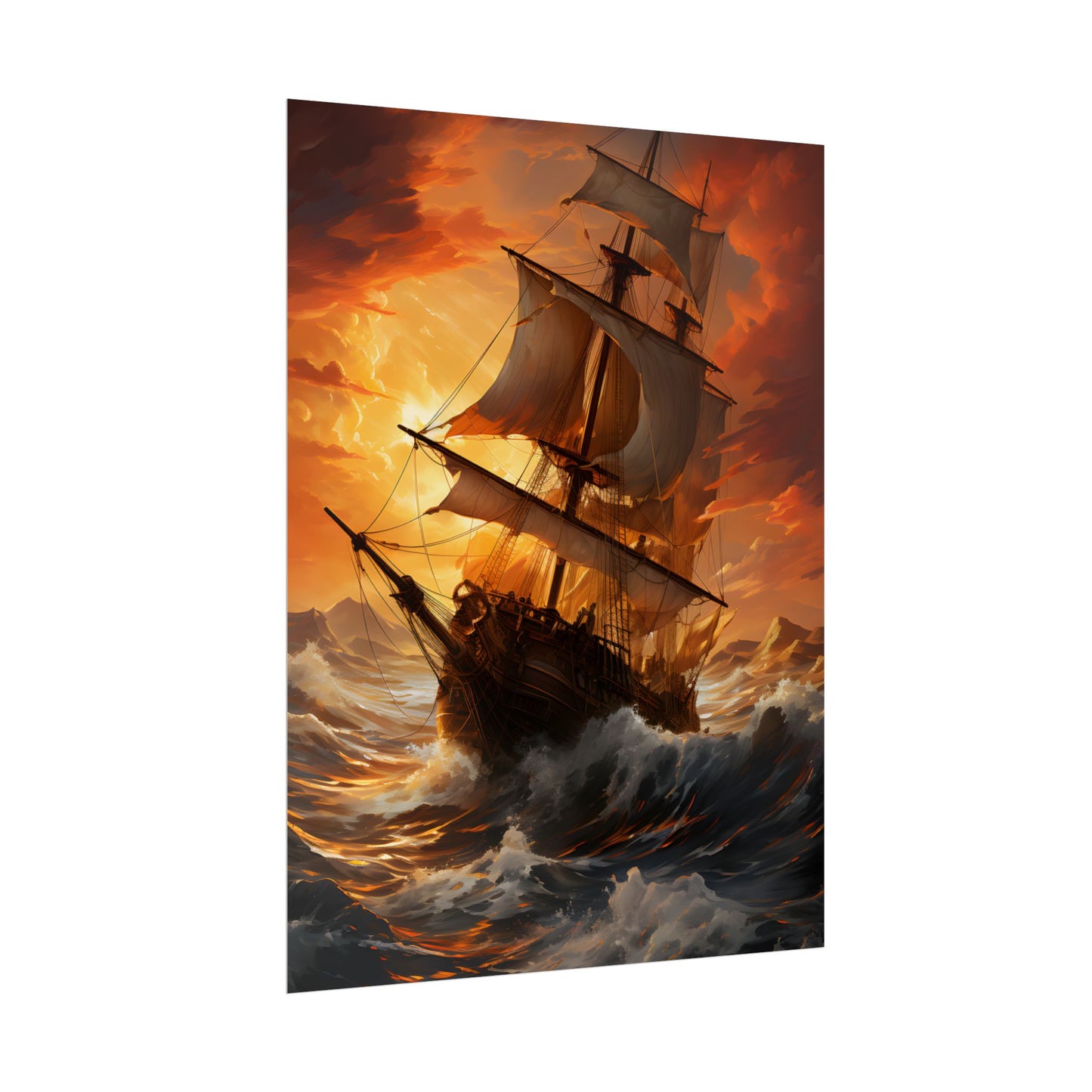 Breathtaking Ship in Realistic Oil Painting: Seafaring Artwork - Poster