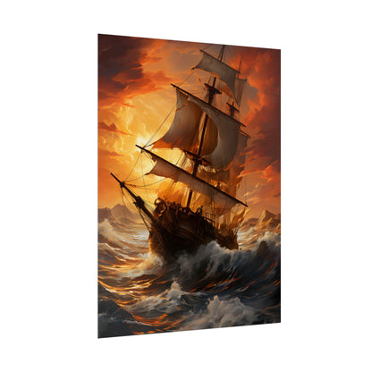 Breathtaking Ship in Realistic Oil Painting: Seafaring Artwork - Poster