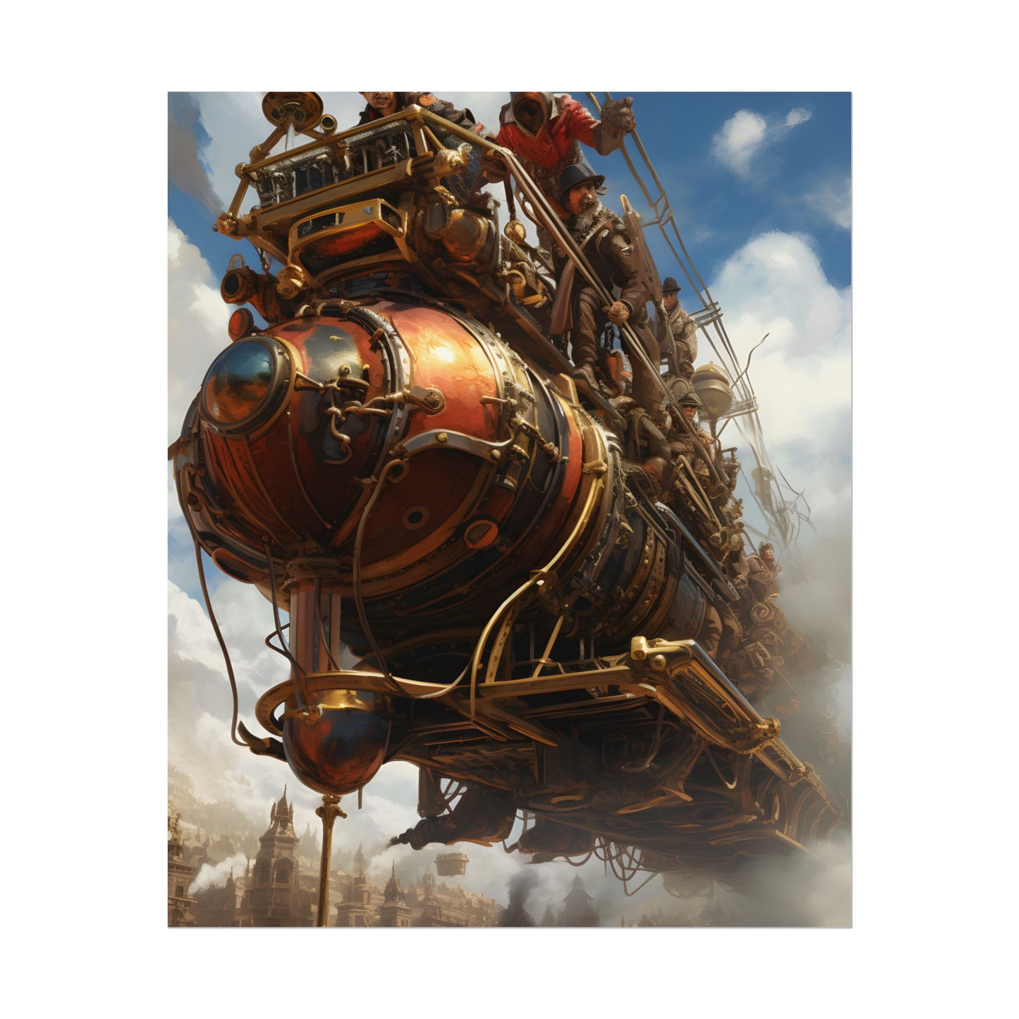 Thrilling Steampunk Sky-Liner: Racing Steam Locomotive on Colum - Poster