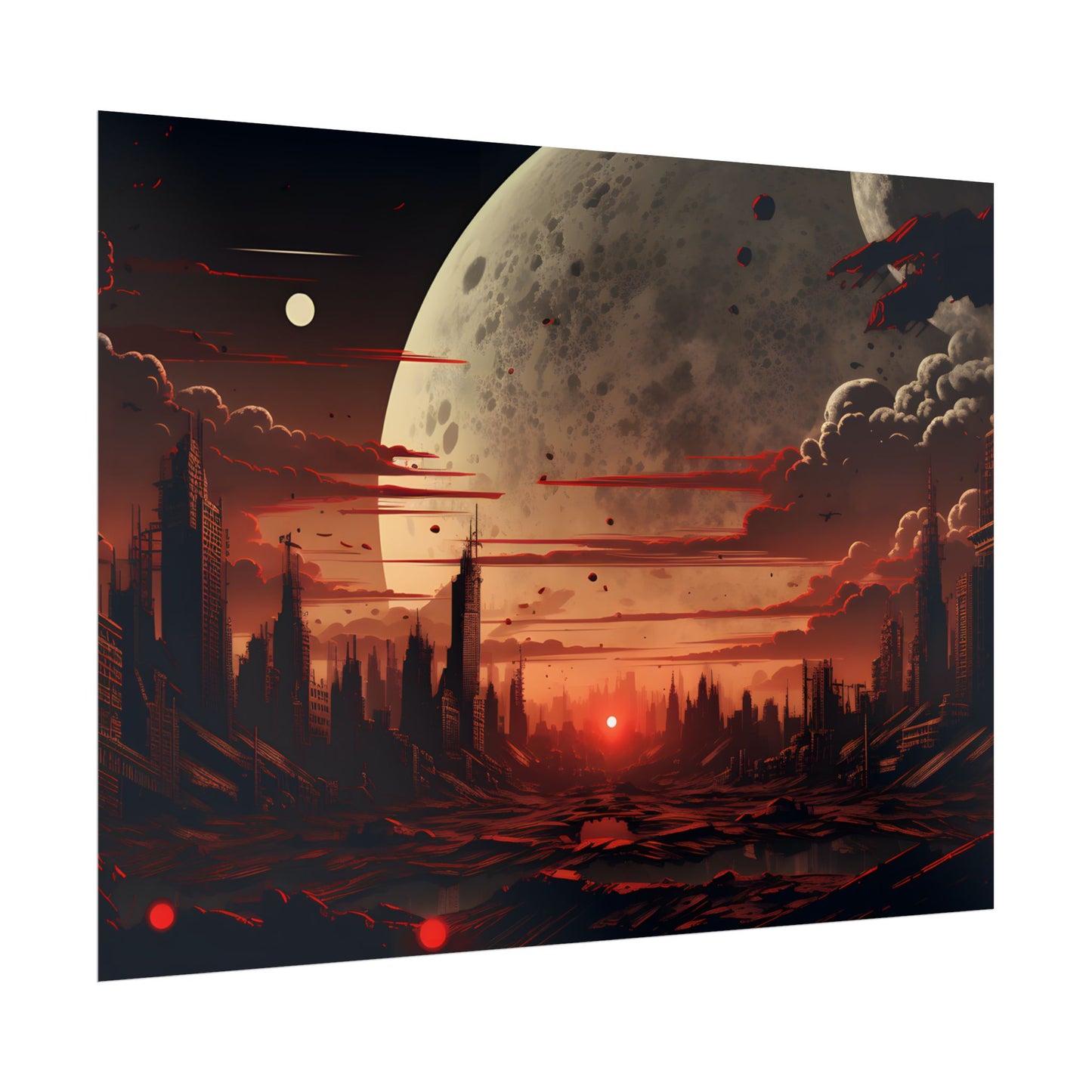 Landscape at Night: Burning Cyberpunk Neon Lights - Poster