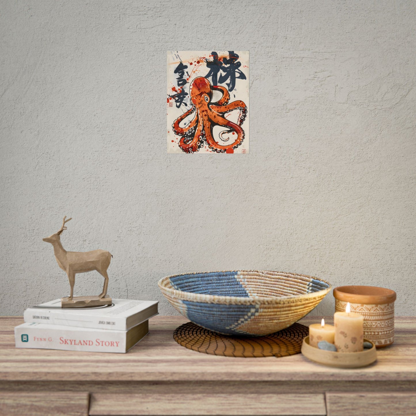 Traditional Japanese Octopus Art: Ukiyo-e Style Mural - Poster
