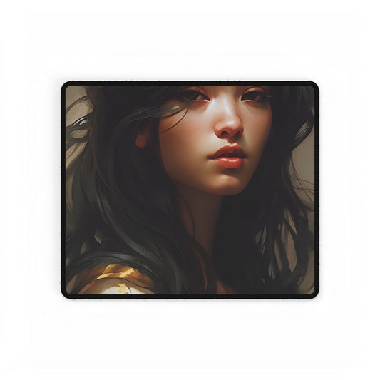 Astonishing Black Haired Portrait: Digital Artwork - Desk Mat