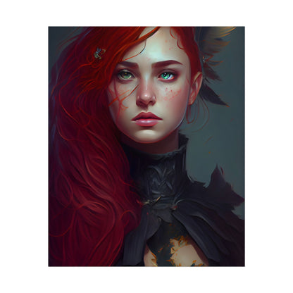 Vibrant Female Portrait: Red Hair Beauty in Neutral Dress - Poster
