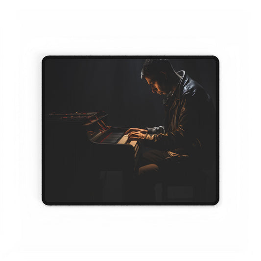 Mysterious Musician Piano Portrait: Intimate Formal Artwork - Desk Mat
