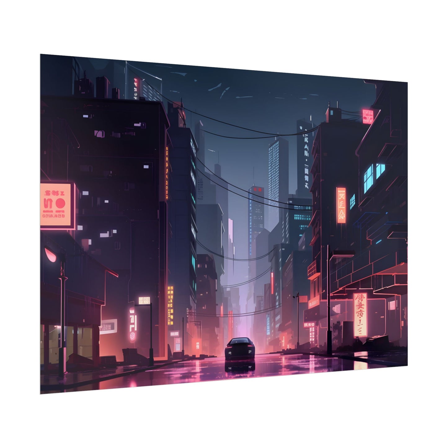 Cyberpunk Night: Melancholic Urban Landscape Artwork - Poster