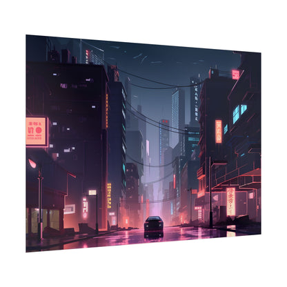 Cyberpunk Night: Melancholic Urban Landscape Artwork - Poster
