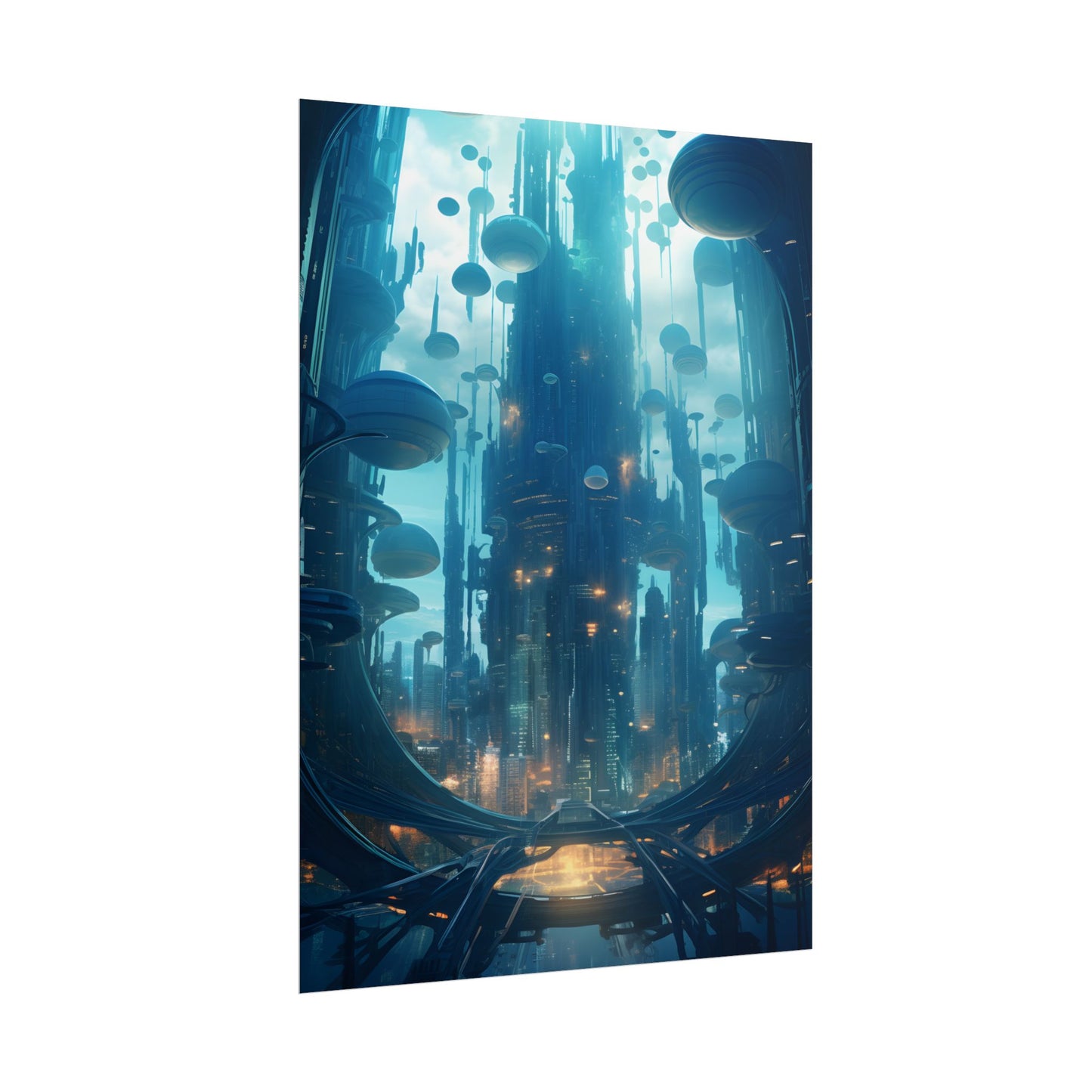 Underwater City of the Future: Modern Metropolis Digital Art - Poster