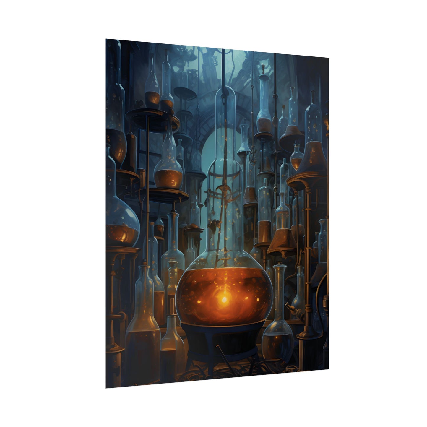 Scientific Discovery: Mysterious Laboratory Scene with Beaker and Whiteboard - Poster