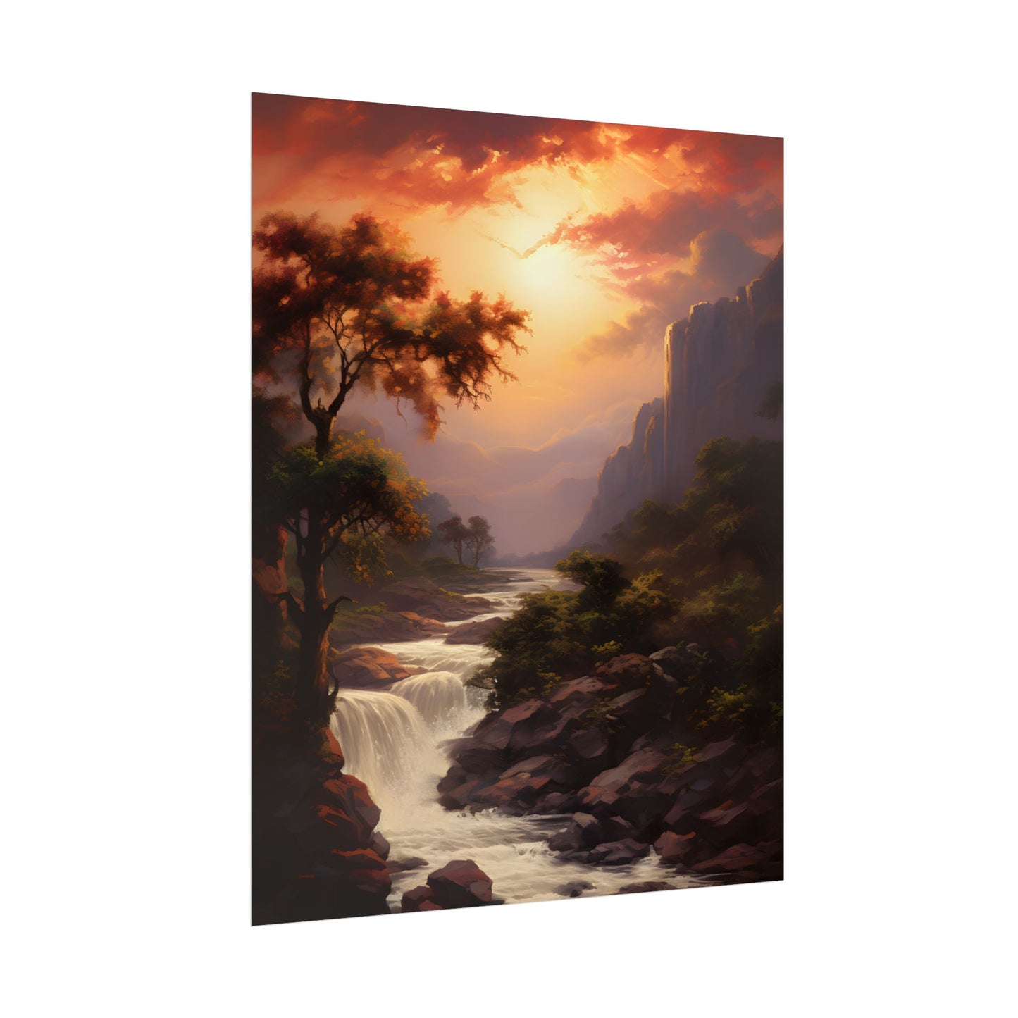 Breathtaking Waterfall Oil Painting: Meticulous Artwork - Poster