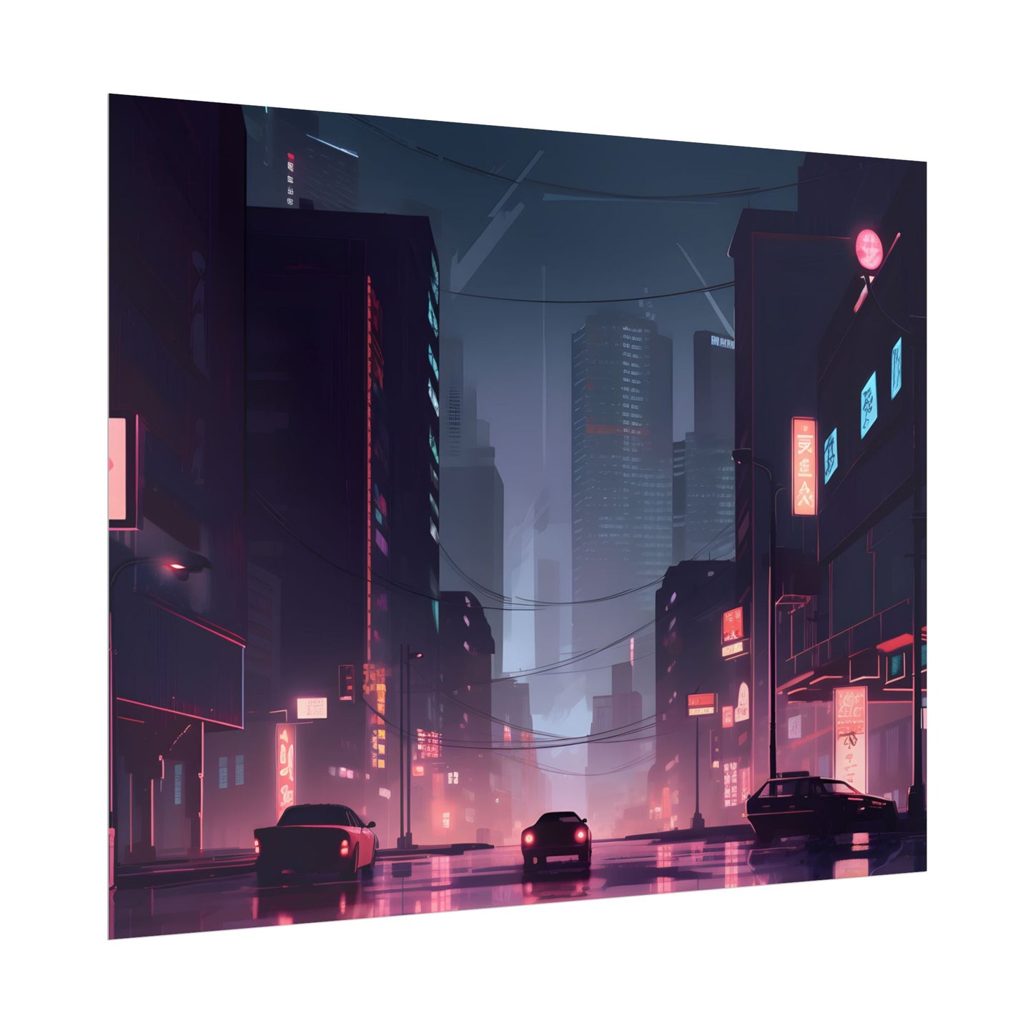 Cyberpunk Night: Melancholic Cityscape - Poster