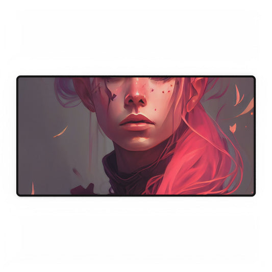 Enigmatic Portrait: Pink Hair in Darkness - Desk Mat