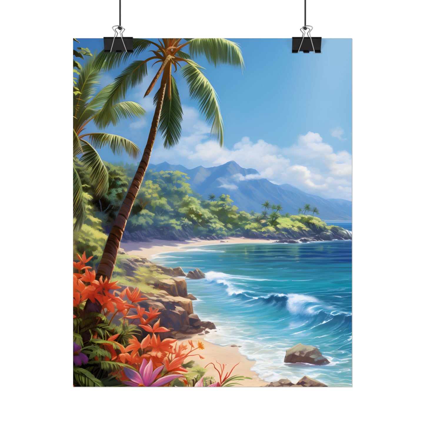Tropical Paradise: Serene Island Oasis in Tranquil Blue Skies - Poster